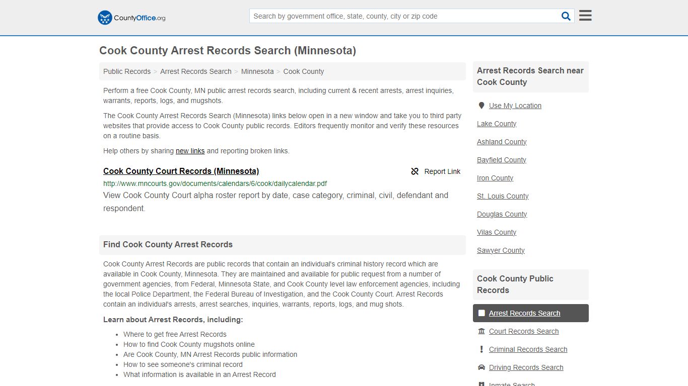 Arrest Records Search - Cook County, MN (Arrests & Mugshots)